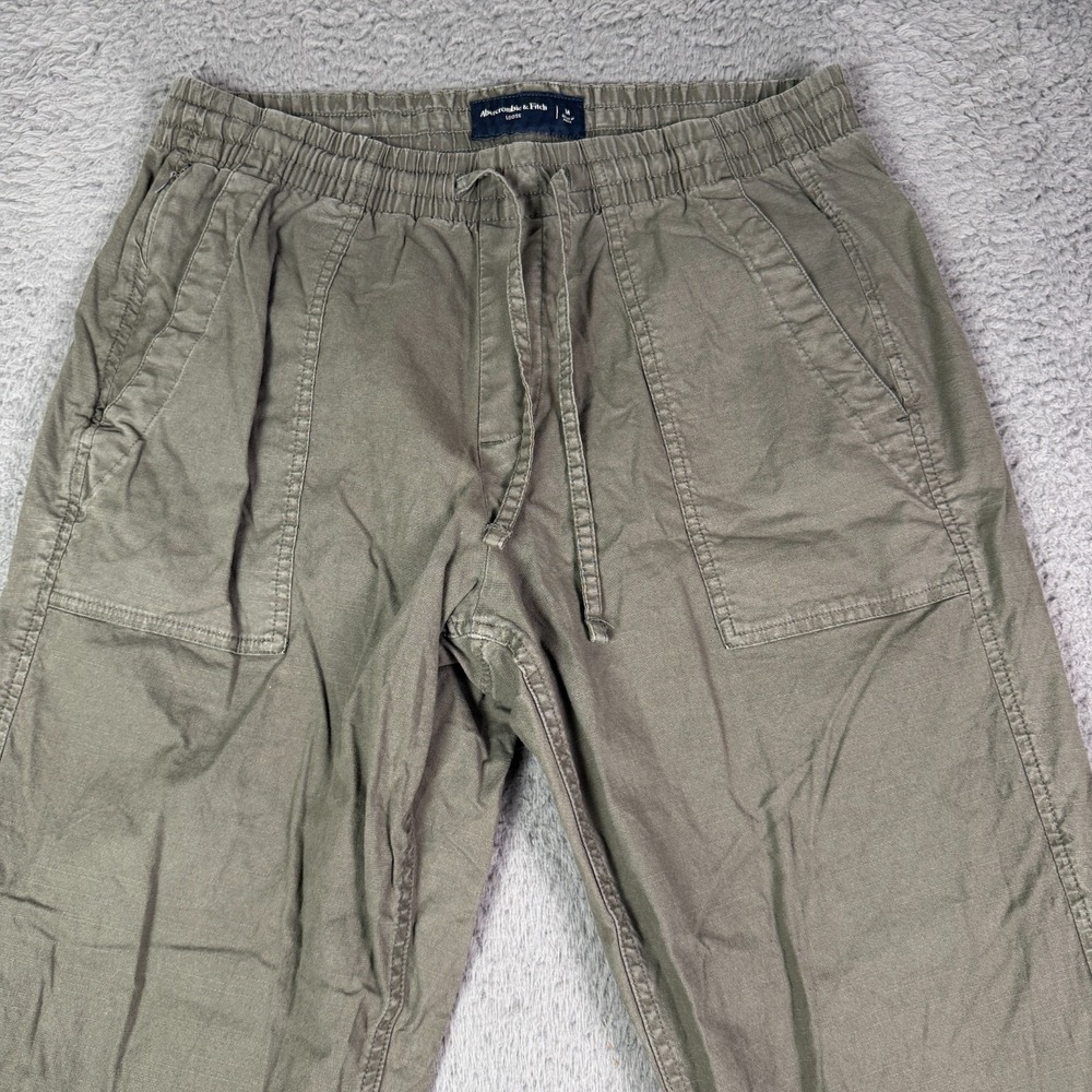 Abercrombie & Fitch Drawstring Fatigue Pants Mens M Green Elastic Waist Ripstop